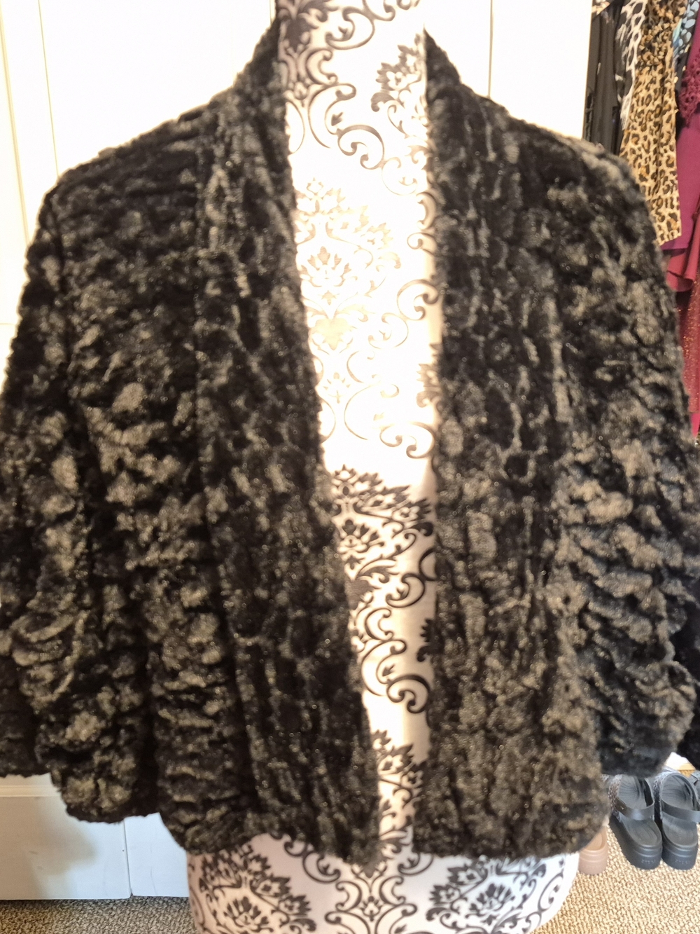 Coco + Carmen Black Faux Fur Open-Front Cardigan